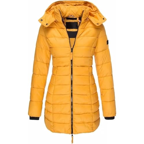 Damen Kapuzenmantel Warm Wintermantel Lang Gesteppt Puffer Mantel Baumwolle Slimhooded Daunenjacke, Gelb, M von Valtorixia