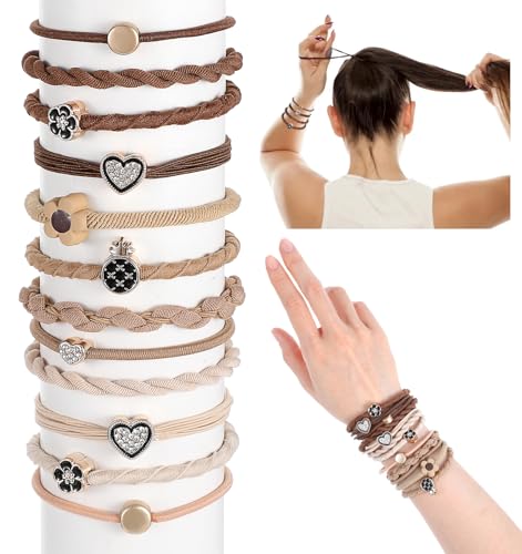 12 Stück Boho Haargummi, Haargummi Mädchen, Geflochten mit Perlen, Herzen & Blumen für Dickes Dünnes Haar, Pferdeschwanz, Modisches Boho Haargummis von ValueBargain