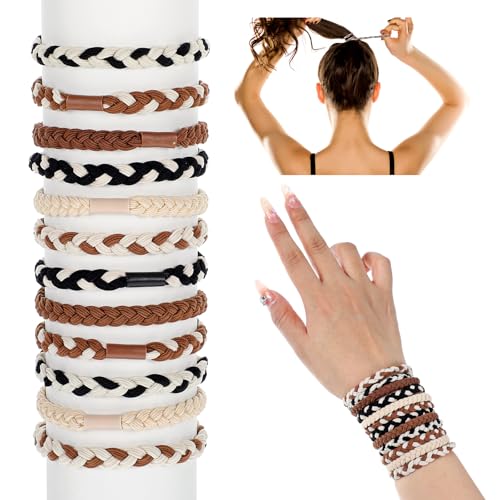 12 Stück Zopfgummis Damen, Haargummis Damen in 6 Farben aus Hochwertiger Nylon-Baumwolle, Gewebtes Design Elastisch Haarschonend Stylisches Accessoire für Pferdeschwanz Zopf und als Schmuckarmband von ValueBargain