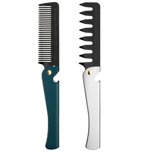 2 Stück Bartkamm Männer, Taschenkamm Feiner und Grober Kamm aus Rostfreiem Edelstahl, 11.5 cm Langlebig Hypoallergen mit Antistatischer Oberfläche für Reisen Alltag Bart und Haarpflege von ValueBargain