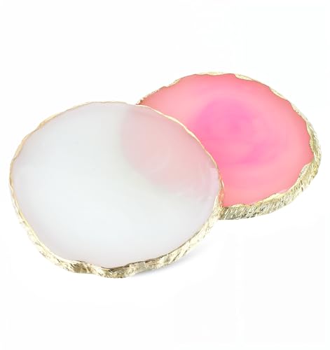 2 Stück Nagel-Zubehör, Nageldesign Weiß & Pink Achat-Optik mit Goldrand Hochwertiges Harz, Reisefertig für Nailart Makeup-Mixing Geschenk Frauen Mädchen DIY Basteln von ValueBargain