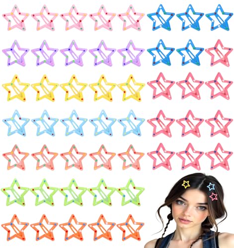 50 Stück Stern Haarspangen, Star Hair Clips Bunte Druckknopf-Haaraccessoires für Mädchen, Aufmerksamkeit Erregen & Bequem Kawaii Design für Schule & Party von ValueBargain