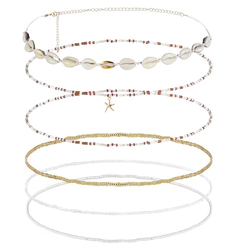 6er Set Waist Beads Muschel, Body Chain Strandschmuck mit Schichtenperlen und Muschel-Details, Verstellbare Sommer-Accessoires für Hochzeiten Party oder Urlaub Geschenkidee für Frauen von ValueBargain