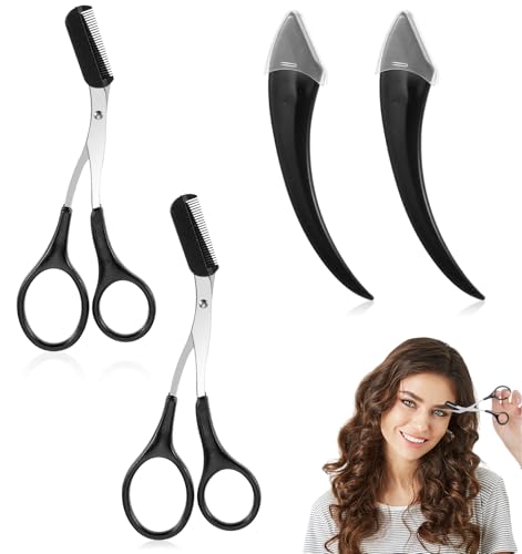 Augenbrauenschere für Damen, 2 x Augenbrauenschere mit Kamm + 2 x gebogene Trimmer, Präzisionsset für Männer und Frauen, ideal für die Gesichtshaarentfernung von ValueBargain