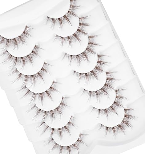 Braune Wimpern, 7 Paar Braune Wimpern, Anime Manga Lashes Falsche Wimpern Natürlicher Look 3D Spiky für Frauen Mädchen Cosplay Make-up von ValueBargain