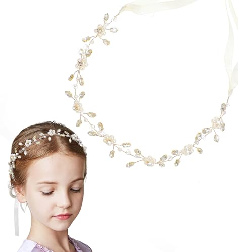 Haarschmuck Hochzeit Blumen, Blumenmädchen Haarschmuck Blumenkrone mit Perlen & Strass Metall/ABS-Kombination Elastische, Bandbefestigung für Erstkommunion Feiern und Abendgarderobe von ValueBargain