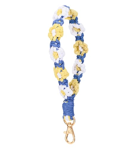 ValueBargain Schlüsselanhänger Band, Makramee Schlüsselband für Damen Geflochtenes Blumenmuster in Blau & Weiß, Boho Style, 26 cm Länge von ValueBargain