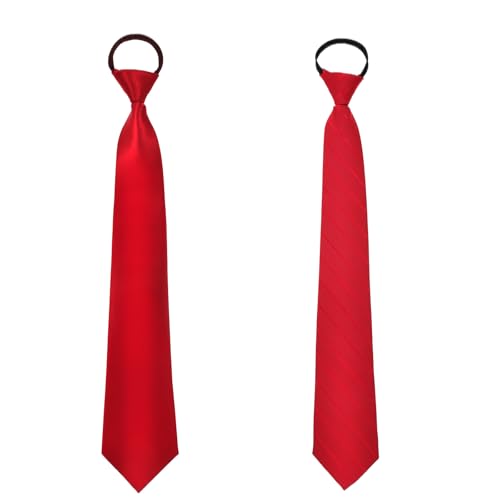 2er-Set Rote Krawatte Herren, Krawatte Rot mit Vorgebundenem Schlips und Reißverschluss, Aus Hochwertigem Polyester für Hochzeit, Business & Events – Einfache Anpassung, Langlebig & Atmungsaktiv von ValueBargain