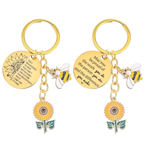 ValueBargain 2er-Set Schlüsselanhänger Biene, Biene Schlüsselanhänger mit Sonnenblumen-Motiv & Inspirierender Gravur, Aus hochwertiger Metalllegierung für Rucksack und Stylische Alltagsbegleiter von ValueBargain