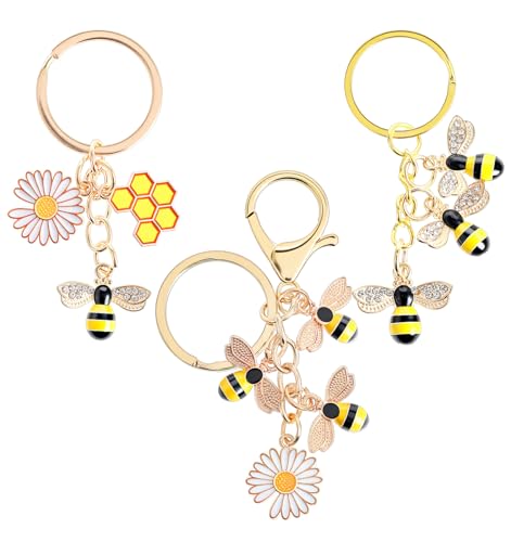 ValueBargain 3 Stück Schlüsselanhänger Biene, Schlüsselanhänger Süß mit Sonnenblumen-Design, Süße Cute Geschenkidee für Frauen & Mädchen, Taschenanhänger mit Blumenmotiv von ValueBargain