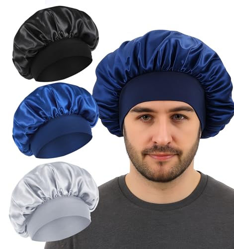 ValueBargain 3Pcs Bonnet Männer, Bonnet Men Verstellbare aus Seide für Natürliches Haar, Weiches Nachtaccessoire mit Breitem Band gegen Haarbruch von ValueBargain