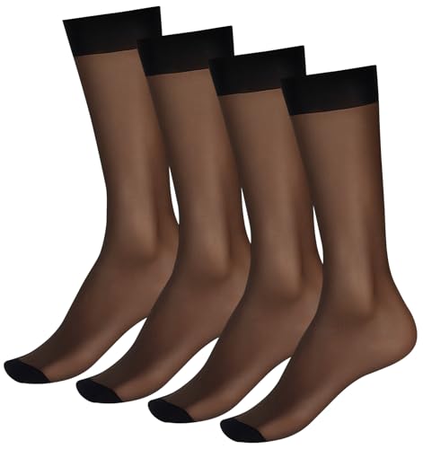 ValueBargain 4 Paar Feinstrümpfe Damen, Nylon Strümpfe Transparente Schwarze Nylon Strümpfe mit Druckfreiem Komfortbund, Reißfest Kniestrümpfe Damen für Komfort und Eleganz von ValueBargain