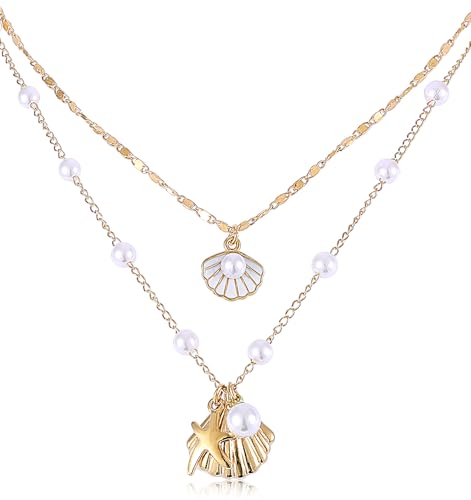 ValueBargain Muschelschmuck, Kette Muschel Hergestellt aus Kupfer und ABS mit einem Mehrschichtigen Anhänger und einer langen Muschel-Halskette–Bohème-Strandkette Strandstyle für Frauen von ValueBargain