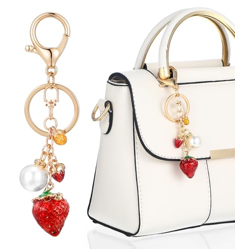 ValueBargain Erdbeer Schlüsselanhänger, Schlüsselanhänger Erdbeere & Perle, Süße Charms für Frauen & Mädchen, Handtasche und Geldbörse Deko Y2K Style von ValueBargain
