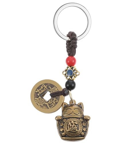 ValueBargain Maneki Neko Glücksbringer, Maneki Neko Schlüsselanhänger aus Hochwertiger Messinglegierung mit Glücksbringer und Feng-Shui-Münzen, Symbol für Wohlstand Erfolg und Persönlicher Schutz von ValueBargain