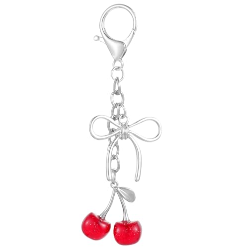 ValueBargain Schlüsselanhänger Kirsche, Taschen Charms mit Schleife Niedlicher Ästhetischer Taschenanhänger für Auto & Hausschlüssel, Süße Geschenkidee für Frauen und Mädchen von ValueBargain