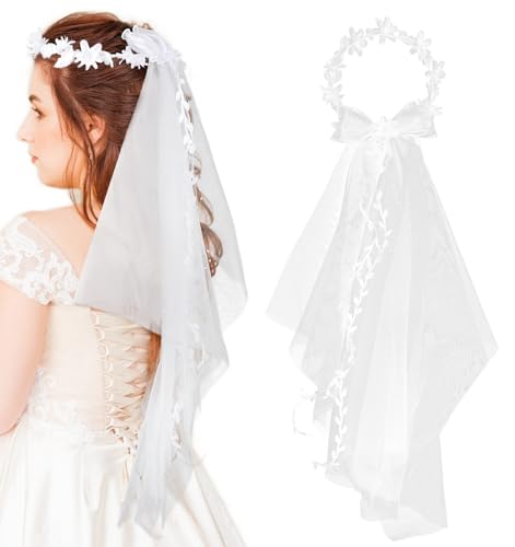 ValueBargain Velo de Novia Hochzeitsschleier Kopfschmuck mit Blumenkrone für Braut Festival Fotografie Haarkranz Zubehör Haarbänder für Mädchen von ValueBargain