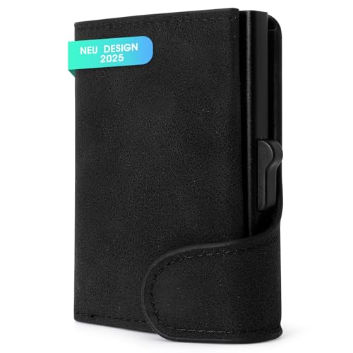 Herren Portmonee – Mini Slim Wallet mit Pop Up Kartenetui, Kompakte Geldbörse für Kartenhalter, Geldbeutel Herren mit RFID Schutz, Portemonnaie, Smart Wallets for Men, Schwarz von Valveric