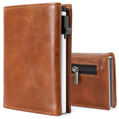 Herren Portmonee – Magnetisches Smart Wallet, Kleine Geldbörse mit Münzfach & RFID-Schutz, Kartenetui für 9 Karten, Leder Geldbeutel Herren mit Kartenhalter, Wallets for Men – Braun von Valveric