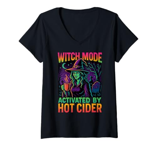 Damen Hexenmodus gruseliger Saison Humor T-Shirt mit V-Ausschnitt Damen Hexenmodus gruseliger Saison Humor T-Shirt mit V-Ausschnitt von Vamanos Halloween Designs
