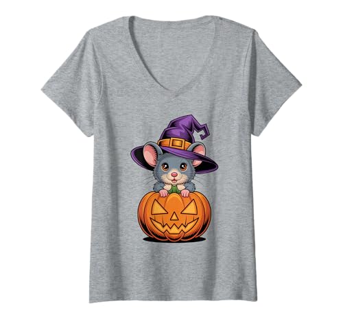 Damen Wunderliche Halloween -Maushexe T-Shirt mit V-Ausschnitt Damen Wunderliche Halloween -Maushexe T-Shirt mit V-Ausschnitt von Vamanos Halloween Designs