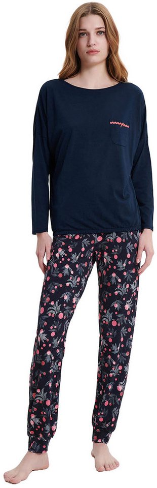 Vamp Schlafanzug VAMP lingerie (Set, 2 tlg., 2-teilig) Damen Schlafanzug lang 2-teilig Pyjama Baumwolle-Modal Floral von Vamp