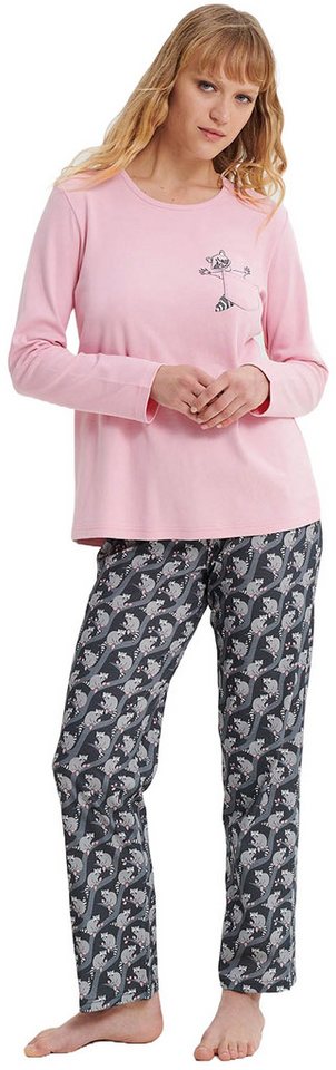 Vamp Schlafanzug VAMP lingerie (Set, 2 tlg., 2-teilig) Damen Schlafanzug lang 2-teilig Pyjama Baumwolle Waschbär-Aufdruck von Vamp