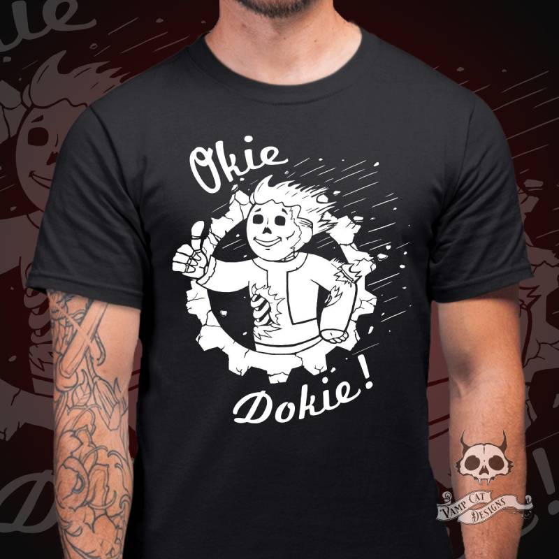 Okie Dokie Shirt-Unisex T-Shirt Gamer Fan Kunst-Inspirierte Kunst-Post Apocalyptic T-Shirt-Dark Humor-Videospiel Art-Handgezeichnetes Design Shirt von VampCatDesigns