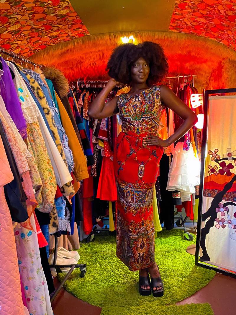 Vintage 1960Er Jahre Rot Boho Gobelin Urlaub Party Kleid von VampRodeoVintage