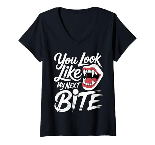 Damen You Look Like My Next Bite Vampire Flirt Party - T-Shirt mit V-Ausschnitt Damen You Look Like My Next Bite Vampire Flirt Party - T-Shirt mit V-Ausschnitt von Vampir Flirt verführen Party