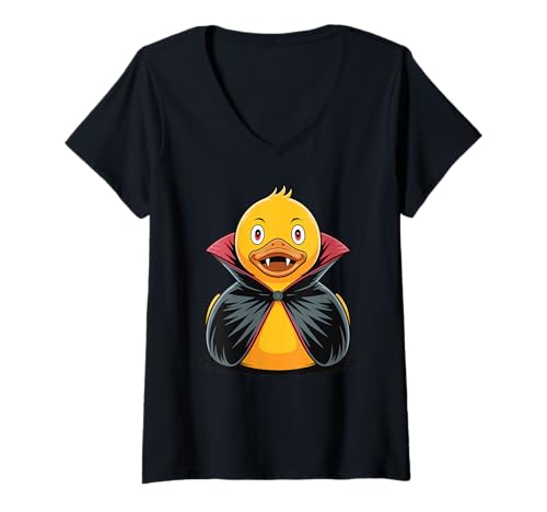 Damen Gummiente Vampir Halloween T-Shirt mit V-Ausschnitt Damen Gummiente Vampir Halloween T-Shirt mit V-Ausschnitt von Vampir Quietscheentchen Gruselig Halloweenkostüm