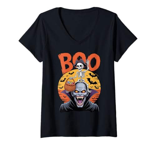 Damen Gruseliges Vampirkostüm auf Boo Vampir Halloween T-Shirt mit V-Ausschnitt Damen Gruseliges Vampirkostüm auf Boo Vampir Halloween T-Shirt mit V-Ausschnitt von Vampire Halloween kids, women, men