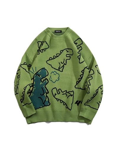 Vamtac Herren Dinosaurier Strickpullover Oversized Kawaii Vintage Langarm Casual Loose Fit Uni Pullover Pullover Tops, Grün, Klein von Vamtac
