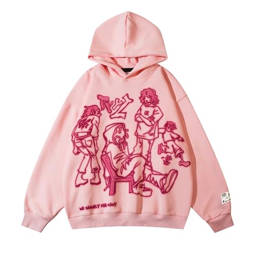 Vamtac Herren Kapuzen-Sweatshirt Fleece Hoodie Anime Cartoon Print Oversize Pullover für Damen und Herren, 1-pink, Medium von Vamtac