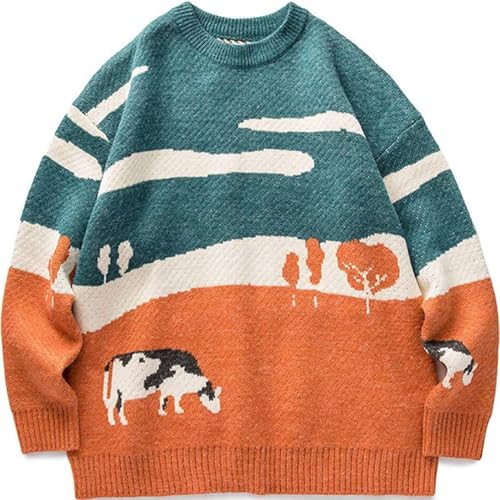 Vamtac Herren Vintage Oversize Langarm Rundhals Strickpullover Grassland Pullover Unisex Streetwear Pullover, Grün , Klein Vamtac Herren Vintage Oversize Langarm Rundhals Strickpullover Grassland Pullover Unisex Streetwear Pullover, Grün , Klein von Vamtac
