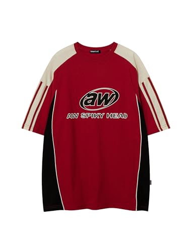 Vamtac Oversized T-Shirt Classic Vintage 90er Jahre Kontrastfarbe Grafik Tees Streetwear Racing Speedway Tops Uni, Rot/Ausflug, einfarbig (Getaway Solids), XL von Vamtac