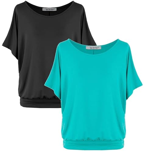 Van Der Rich ® - (2 Stück Tshirt Tops Oberteile Kurzarm Bluse - Damen (NAqua, L) von Van Der Rich