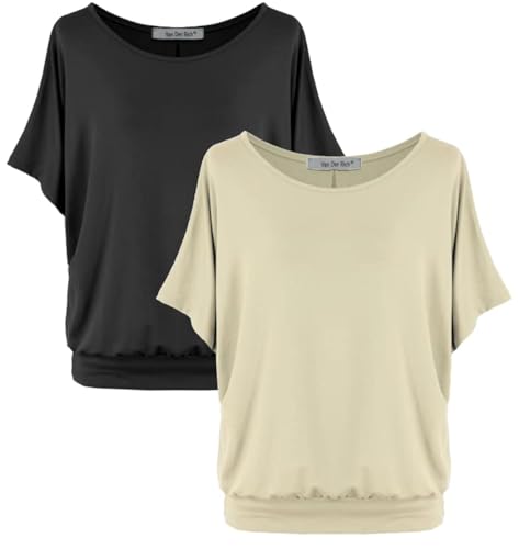 Van Der Rich ® - (2 Stück Tshirt Tops Oberteile Kurzarm Bluse - Damen (NBeige, M) von Van Der Rich