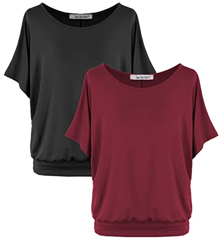 Van Der Rich ® - (2 Stück Tshirt Tops Oberteile Kurzarm Bluse - Damen (NBordeaux, XL) von Van Der Rich