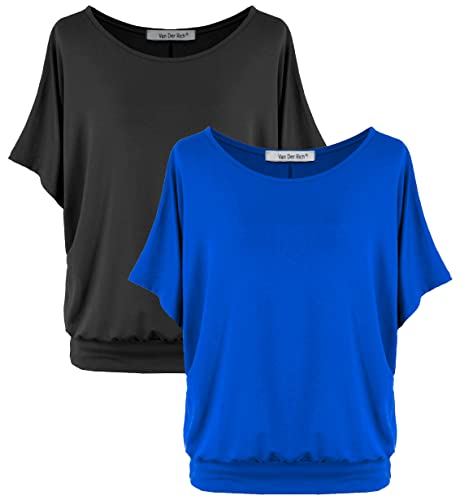 Van Der Rich ® - (2 Stück Tshirt Tops Oberteile Kurzarm Bluse - Damen (NElektrisch, M) von Van Der Rich