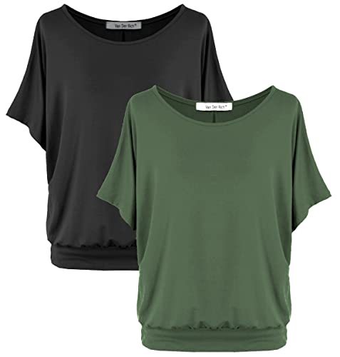 Van Der Rich ® - (2 Stück Tshirt Tops Oberteile Kurzarm Bluse - Damen (NKhaki, XL) von Van Der Rich