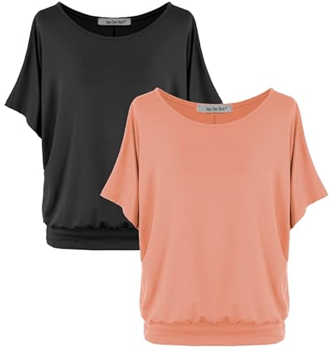 Van Der Rich ® - (2 Stück Tshirt Tops Oberteile Kurzarm Bluse - Damen (NKorallen, XXL) von Van Der Rich