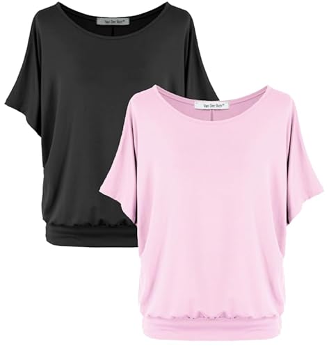 Van Der Rich ® - (2 Stück Tshirt Tops Oberteile Kurzarm Bluse - Damen (NRosa, XL) von Van Der Rich