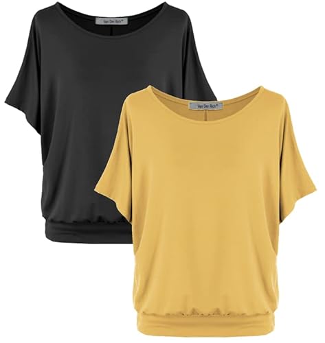 Van Der Rich ® - (2 Stück Tshirt Tops Oberteile Kurzarm Bluse - Damen (NSenf, L) von Van Der Rich