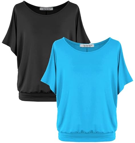 Van Der Rich ® - (2 Stück Tshirt Tops Oberteile Kurzarm Bluse - Damen (NTürkis, L) von Van Der Rich