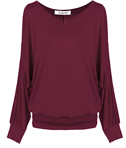 Van Der Rich ® - Basic Tops Bluse mit Langen Ärmeln - Damen (ML-Bordeaux, XL) von Van Der Rich