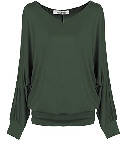 Van Der Rich ® - Basic Tops Bluse mit Langen Ärmeln - Damen (ML-Khaki, M) von Van Der Rich