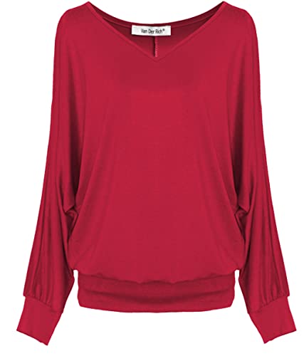 Van Der Rich ® - Basic Tops Bluse mit Langen Ärmeln - Damen (ML-Rot, L) von Van Der Rich