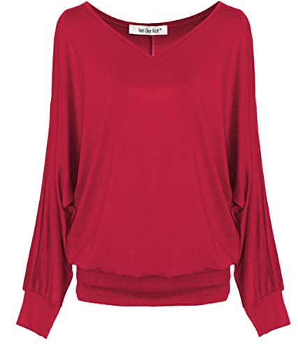 Van Der Rich ® - Basic Tops Bluse mit Langen Ärmeln - Damen (ML-Rot, XL) von Van Der Rich