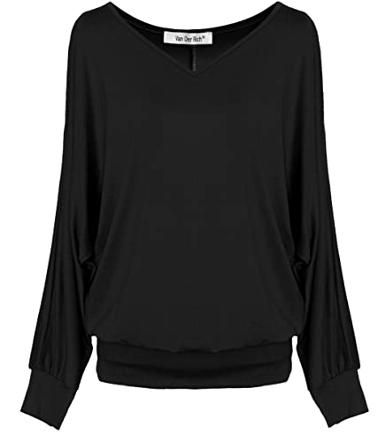 Van Der Rich ® - Basic Tops Bluse mit Langen Ärmeln - Damen (ML-Schwarz, L) von Van Der Rich